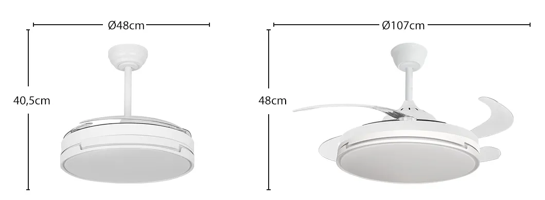 Medidas de Ventilador de techo Papiro Abrila con luz