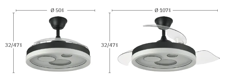 Medidas de Ventilador de techo Turia Abrila con luz