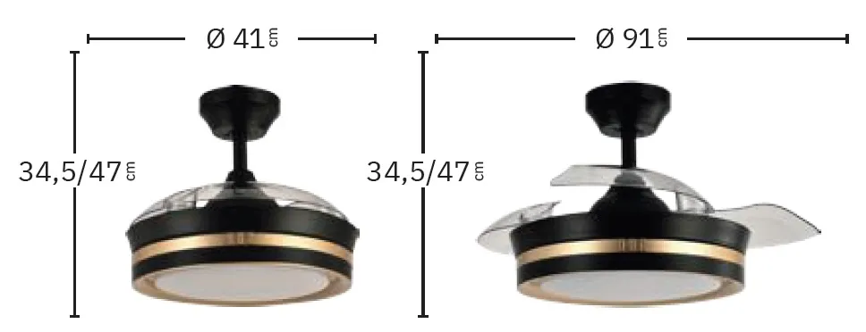 Medidas de Ventilador de techo Viper Abrila con luz