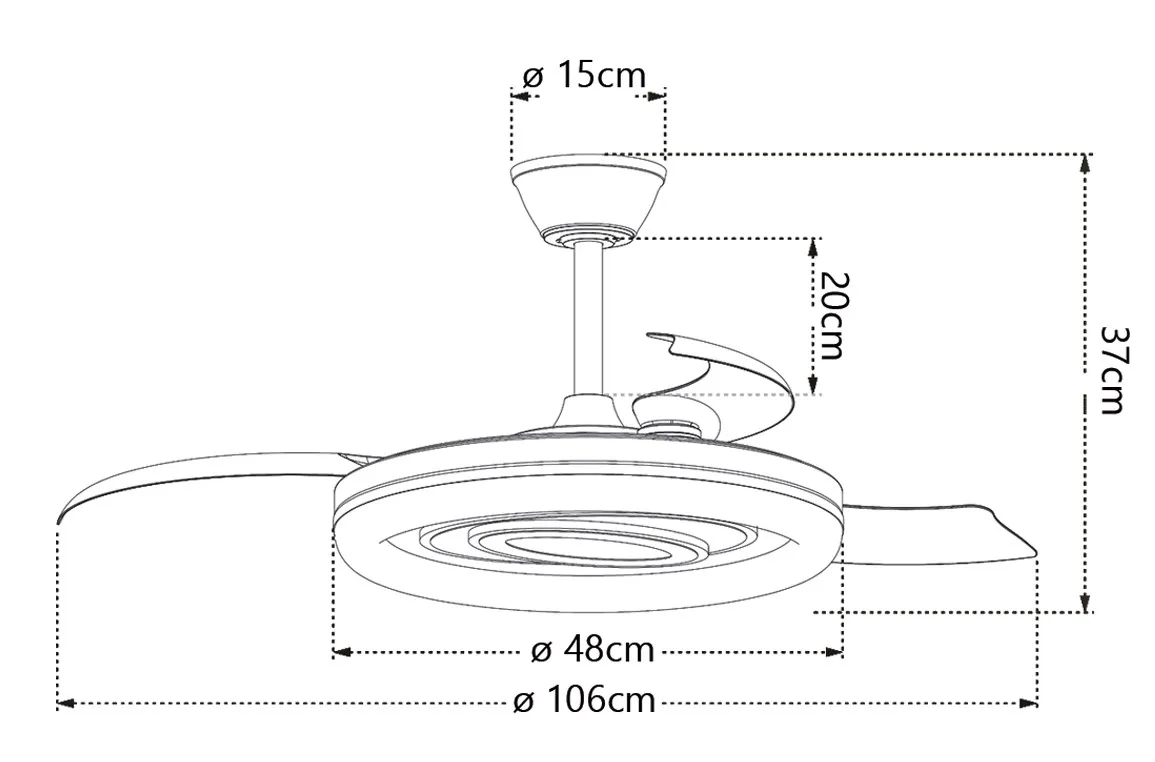Medidas de Ventilador de techo Bribon ALEMAR con luz
