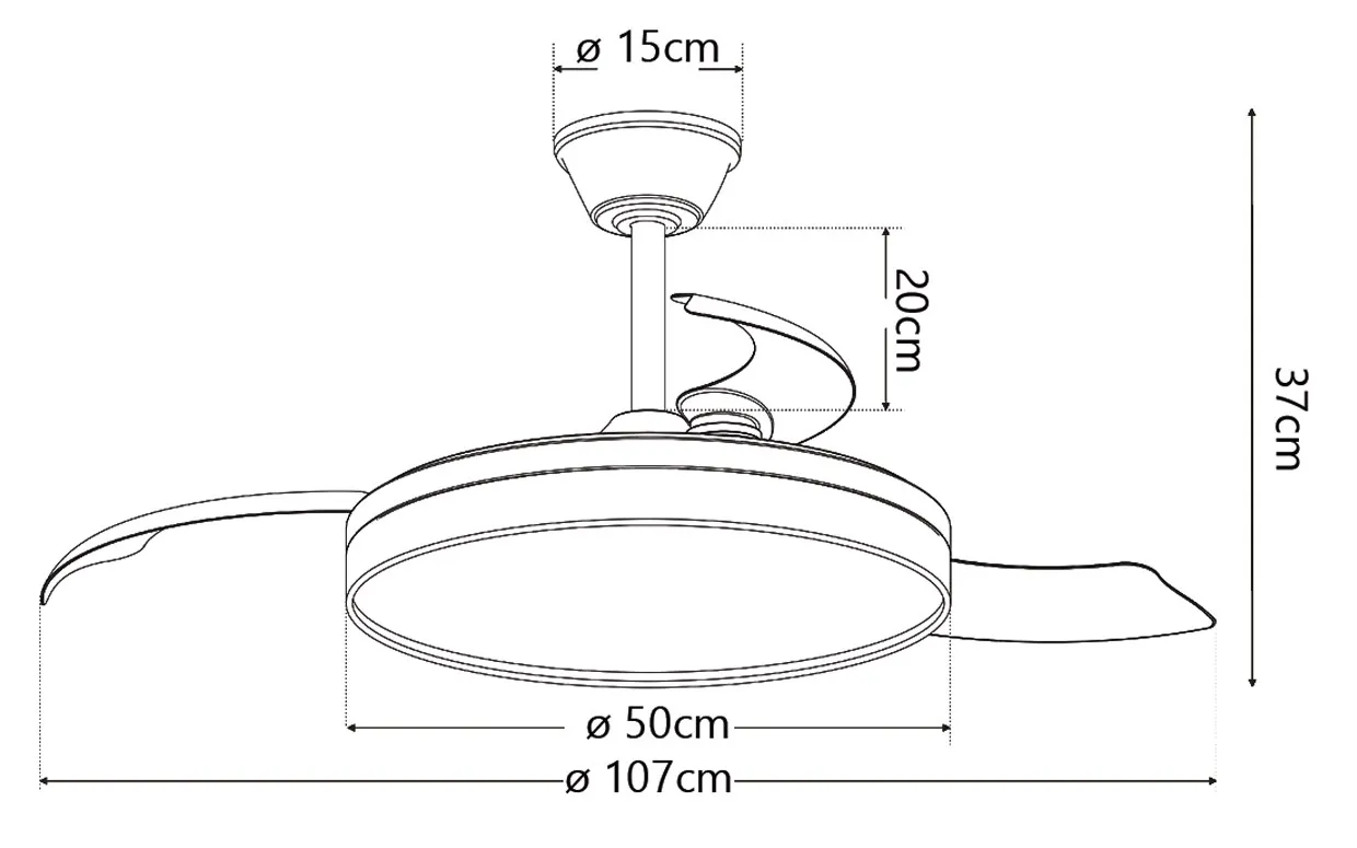 Medidas de Ventilador de techo Dublin ALEMAR con luz