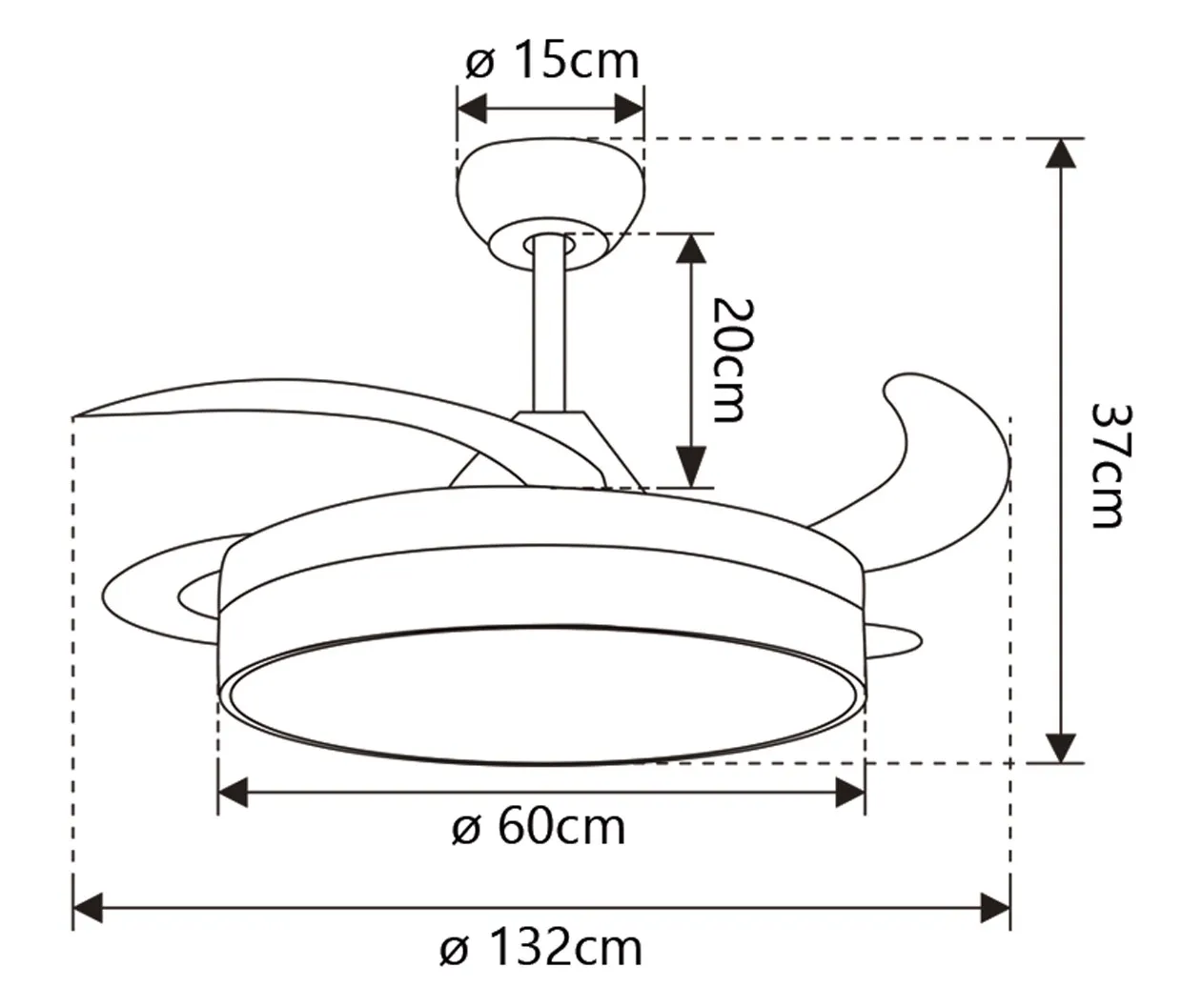 Medidas de Ventilador de techo Henry ALEMAR con luz
