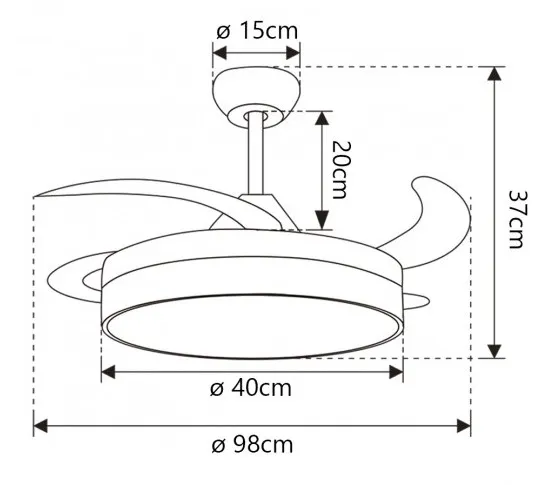 Medidas de Ventilador de techo Malta Mini ALEMAR con luz