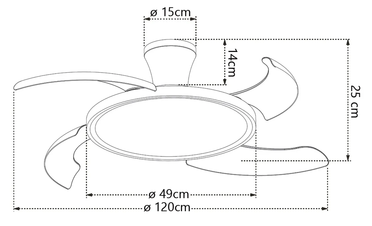 Medidas de Ventilador de techo Qatar ALEMAR con luz