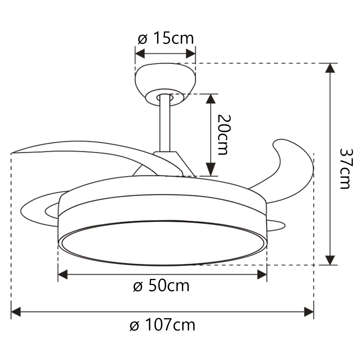 Medidas de Ventilador de techo Togo ALEMAR con luz