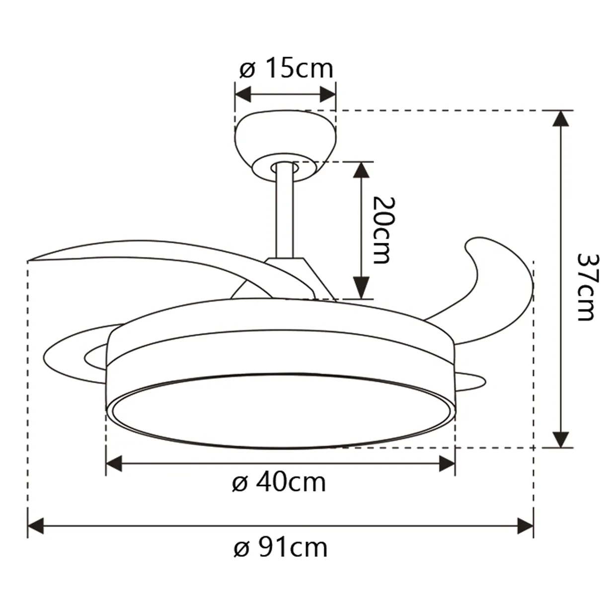 Medidas de Ventilador de techo Togo Mini ALEMAR con luz