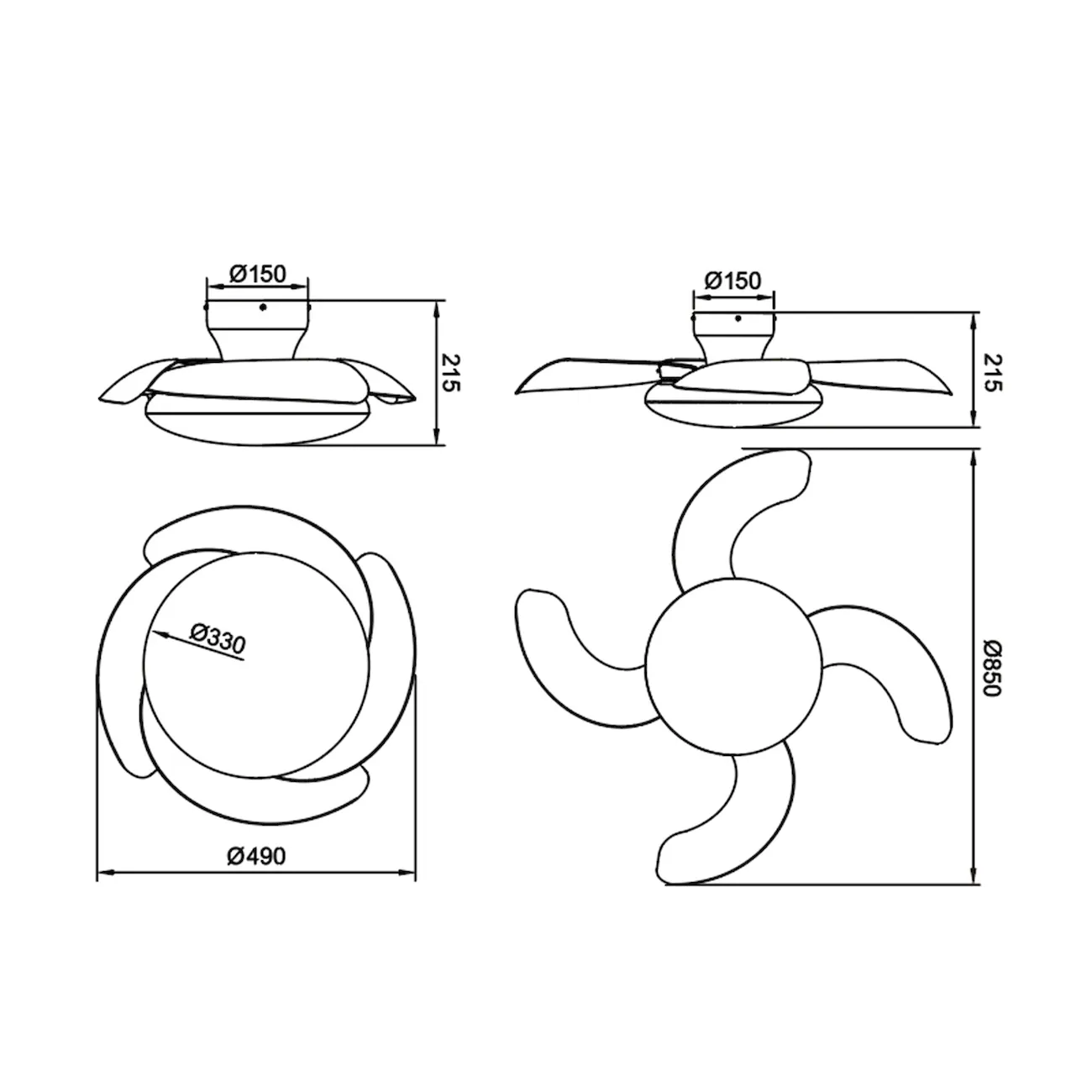 Medidas de Ventilador de techo Aloha II MANTRA con luz