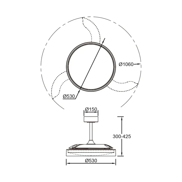 Ventilador retráctil Mantra Glass Fan M Blanco Luz LED 53-106 cm