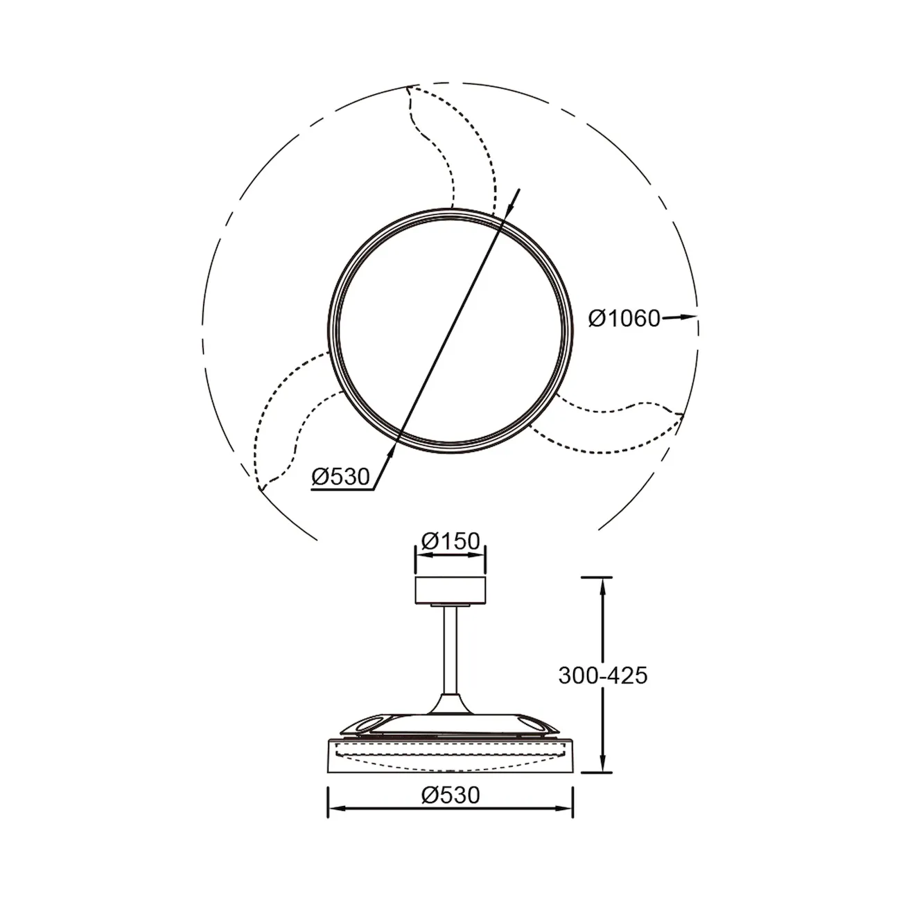 Medidas de Ventilador de techo Glass Fan M MANTRA con luz