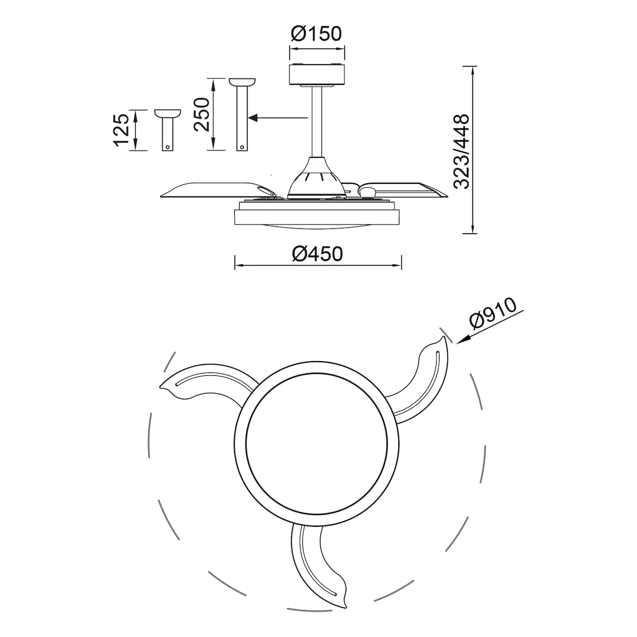 Medidas de Ventilador de techo Mistral MINI MANTRA con luz