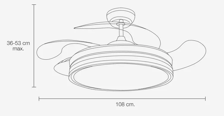 Medidas de Ventilador de techo Calima L Mimax con luz