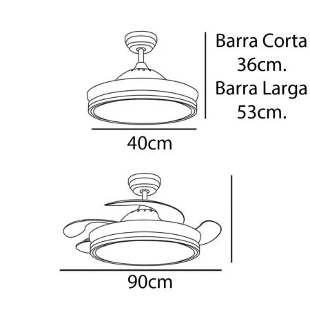 Medidas de Ventilador de techo Calima S Mimax con luz