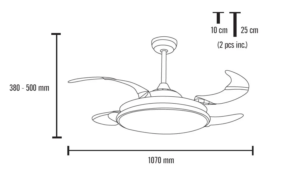 Medidas de Ventilador de techo Zephyr L Mimax con luz