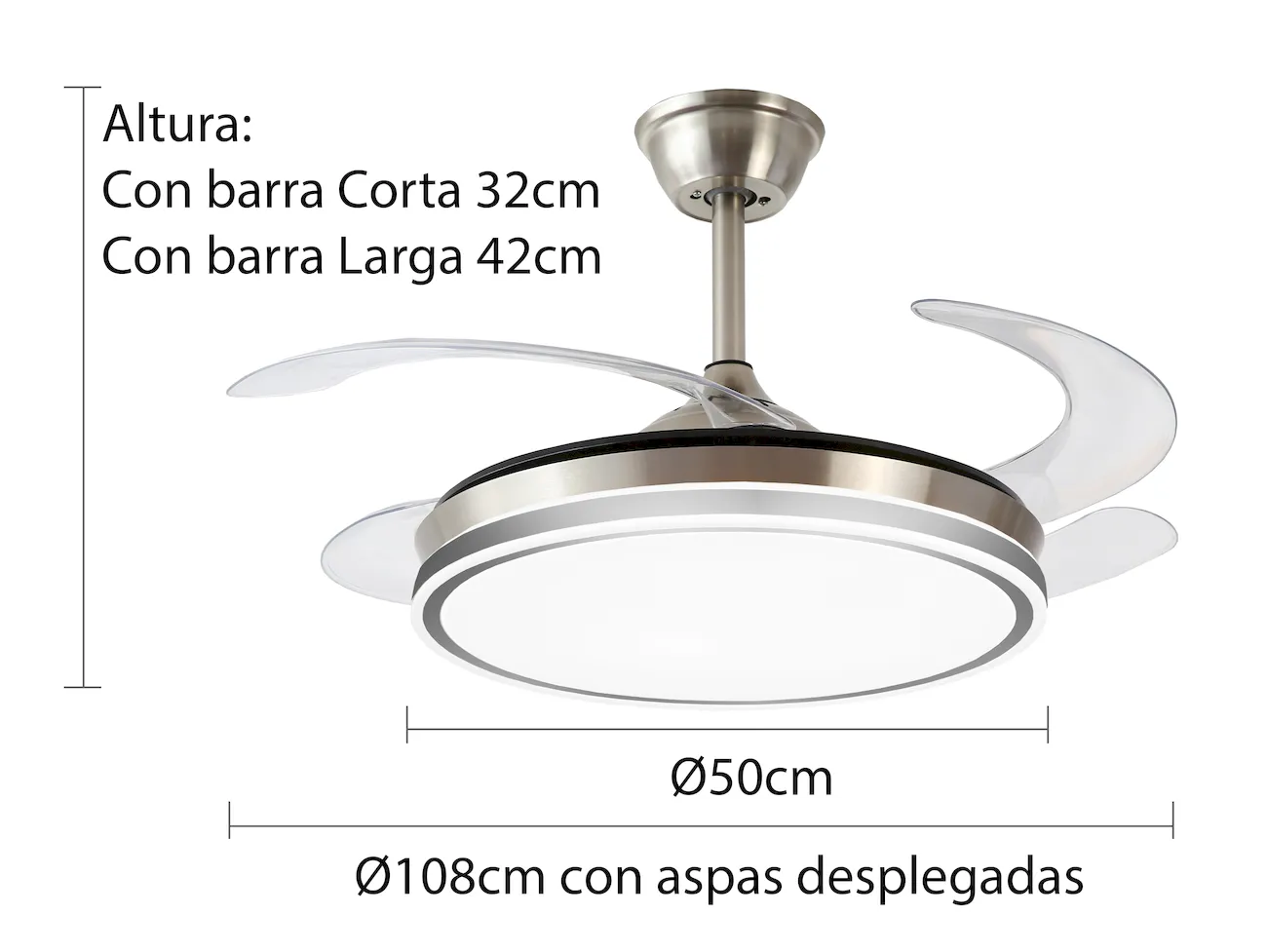 Medidas de Ventilador de techo Ambra L P&B con luz
