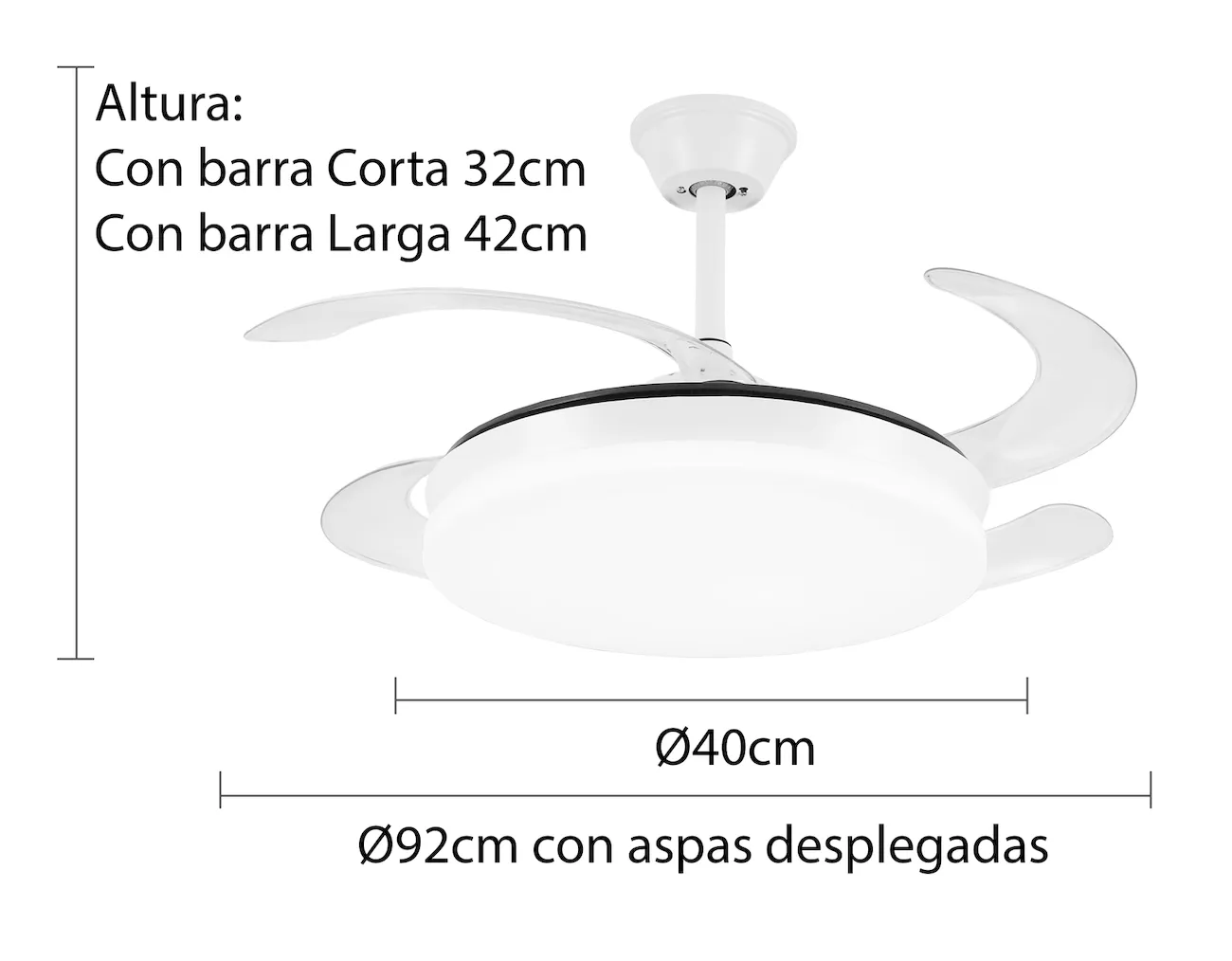 Medidas de Ventilador de techo Isabella S P&B con luz
