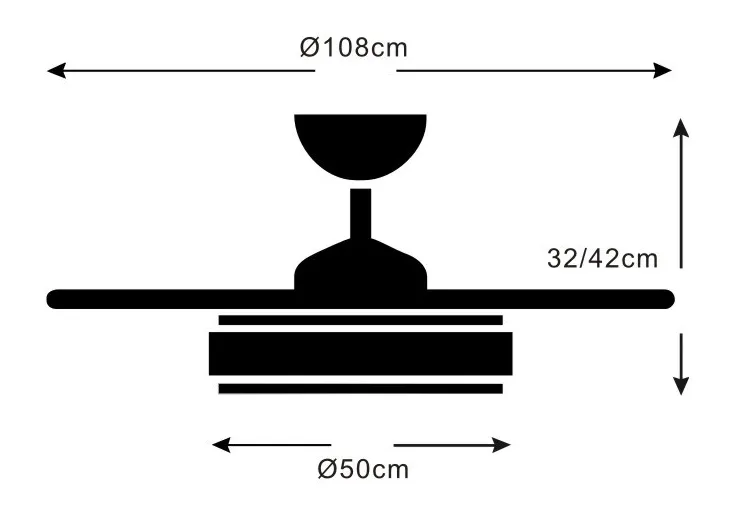 Medidas de Ventilador de techo Stella L P&B con luz