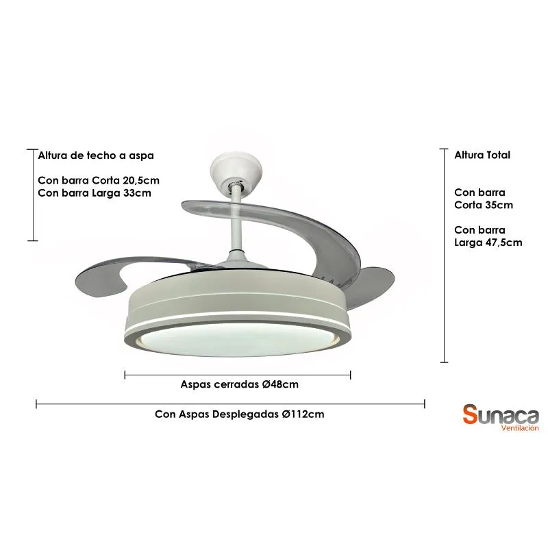 Medidas de Ventilador de techo CORDOBA SUNACA con luz