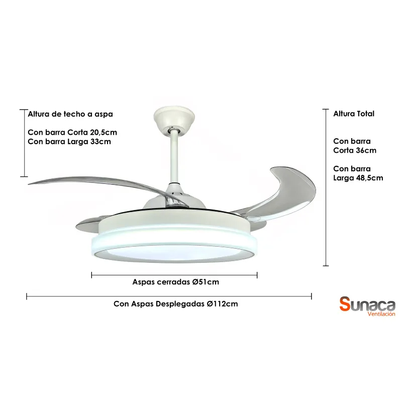 Medidas de Ventilador de techo LINARES SUNACA con luz