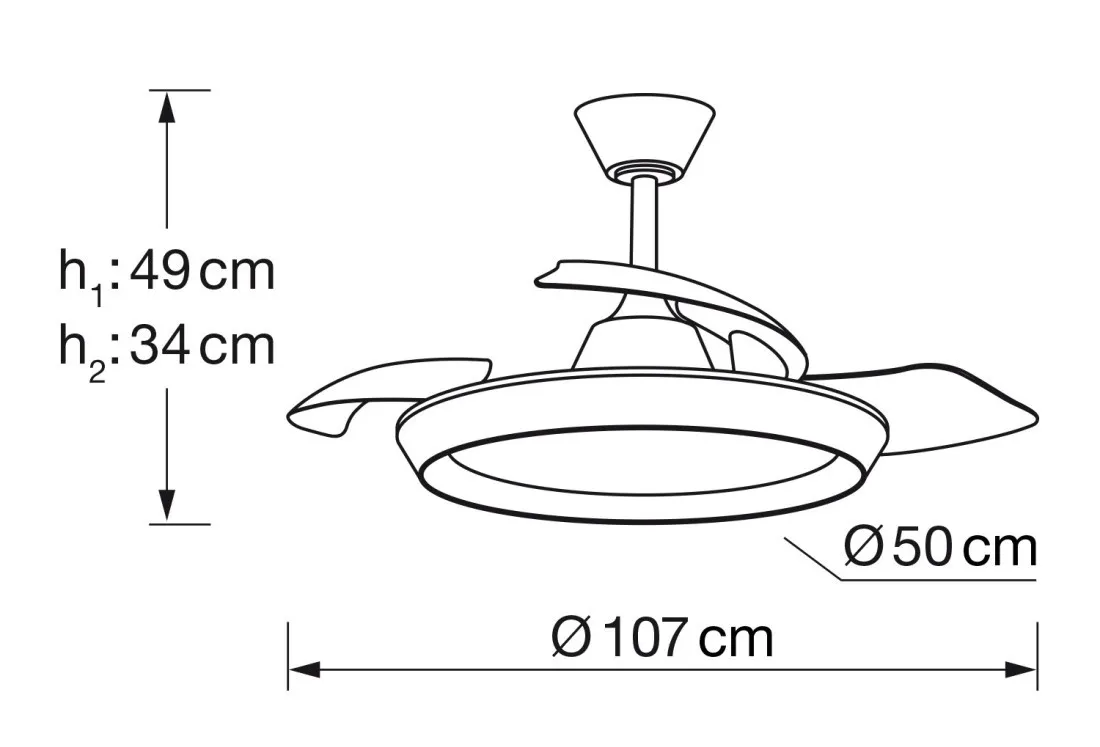 Medidas de Ventilador de techo MAGNO ZIONELED con luz