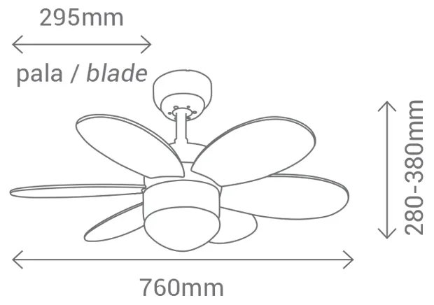 Medidas de Ventilador de techo Rainbow Sulion con luz