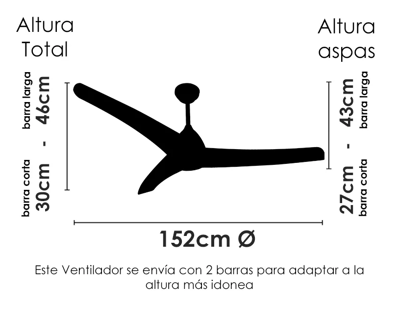 Medidas de Ventilador de techo NACAI SUNACA con luz