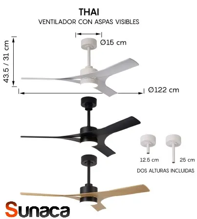 Ventilador de techo Mantra Thai Negro Negro Luz LED 122 cm