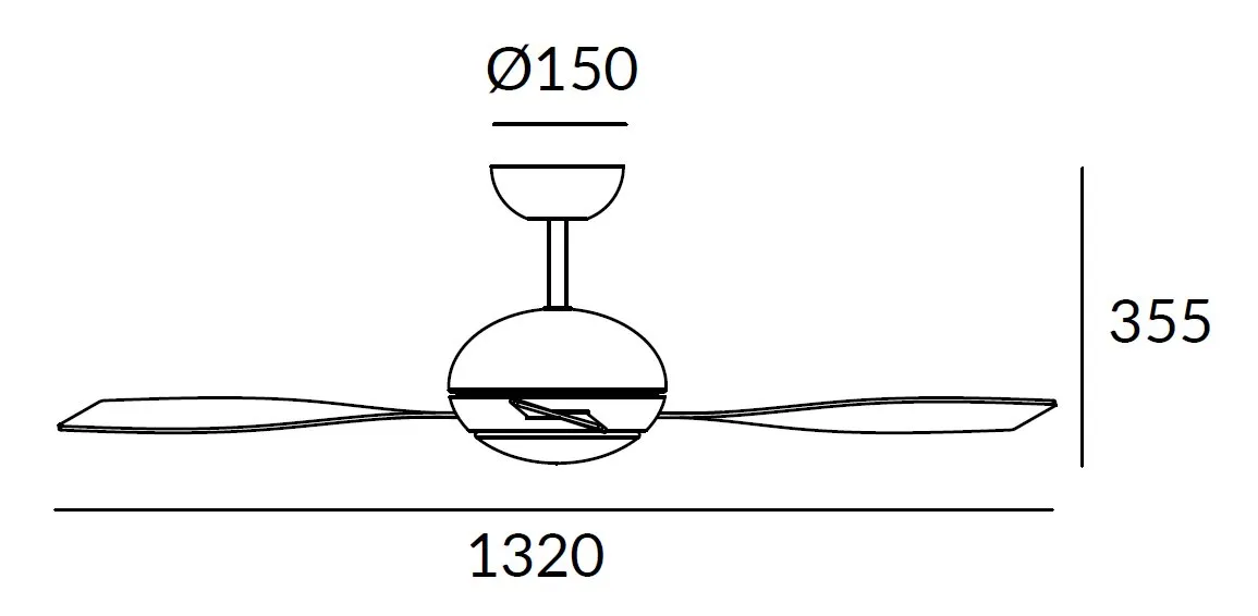 Medidas de Ventilador de techo SIROCCO FORLIGHT con luz