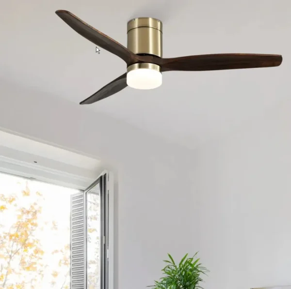 Ventilador Abrila Aguilon Oro envejecido roble luz LED 132 cm