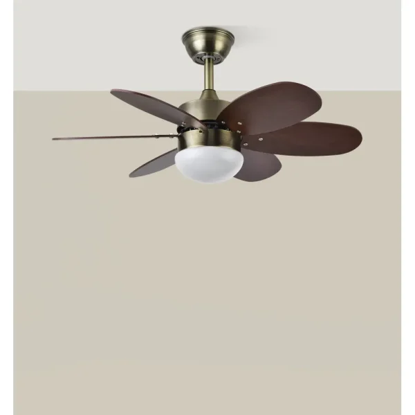 Ventilador de techo Abrila Alves cuero cerezo - nogal con luz 85 cm