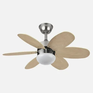 Ventilador de techo Abrila Alves níquel haya - plata con luz 85 cm