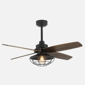 Ventilador Abrila Aquilo negro madera con luz 119,4 cm