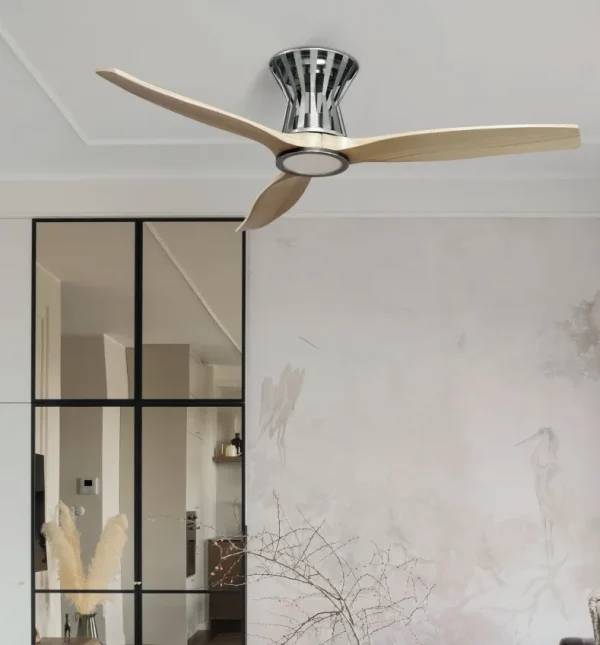 Ventilador de techo Abrila Baltir níquel madera luz LED 132 cm