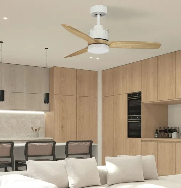 Ventilador de techo Abrila Barrax blanco madera luz LED 106 cm