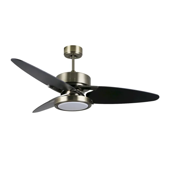 Ventilador de techo Abrila Cross cuero negro - nogal luz LED 132 cm