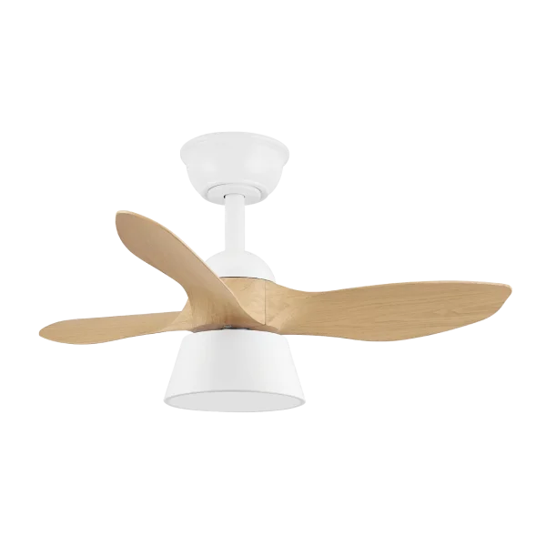 Ventilador de techo Abrila Cubico blanco haya luz LED 82 cm