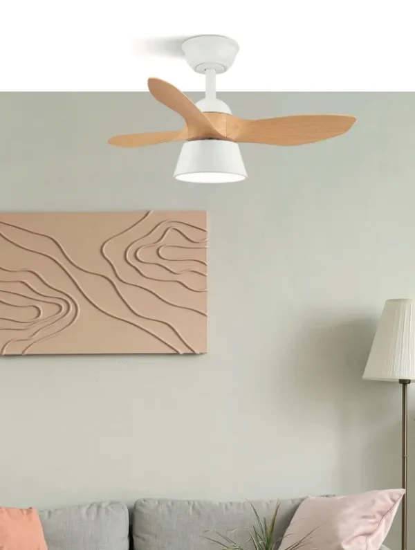 Ventilador de techo Abrila Cubico blanco haya luz LED 82 cm