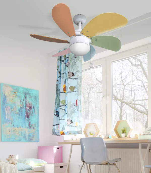 Ventilador de techo Abrila Delfin Blanco Pastel Con Luz 77 cm