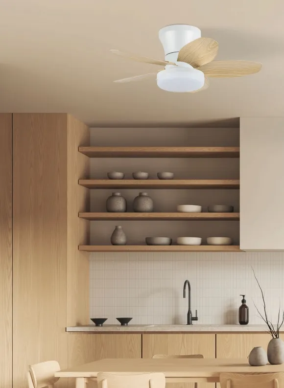 Ventilador de techo Abrila Haran blanco haya luz LED 62 cm
