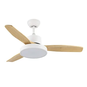 Ventilador de techo Abrila Kavala blanco madera luz LED 112 cm
