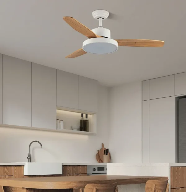 Ventilador de techo Abrila Kavala blanco madera luz LED 112 cm
