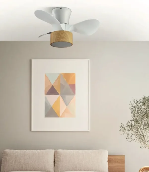 Ventilador de techo Abrila Kos blanco haya luz LED 60 cm
