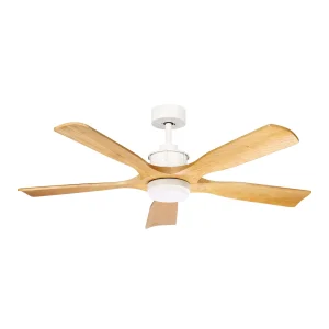 Ventilador de techo Abrila Letur blanco madera luz LED 132 cm