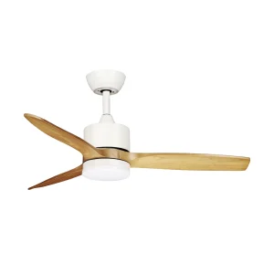 Ventilador de techo Abrila Montiel blanco madera luz LED 106 cm