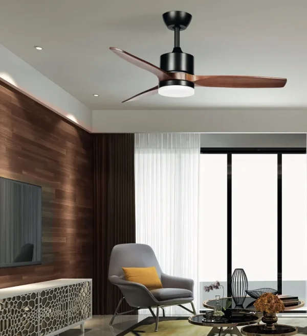 Ventilador de techo Abrila Montiel negro madera luz LED 106 cm