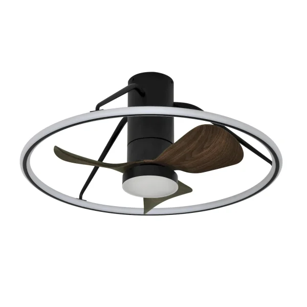 Ventilador de techo Abrila Oporto Mini negro nogal luz LED 66 cm