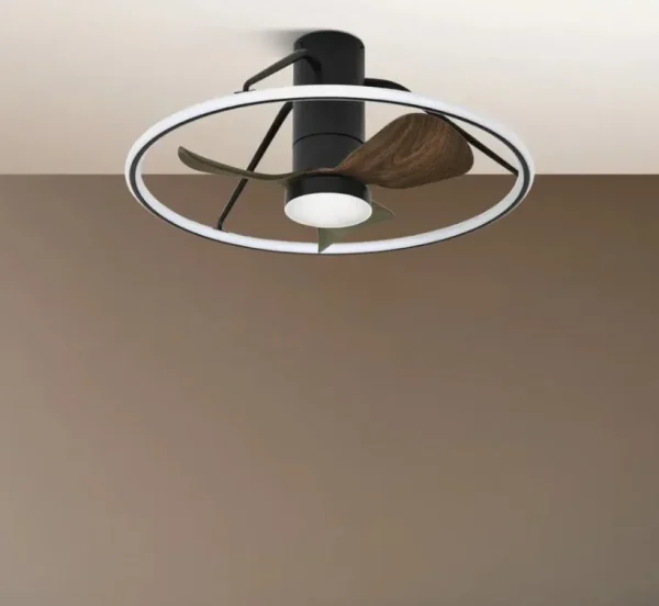Ventilador de techo Abrila Oporto Mini negro nogal luz LED 66 cm
