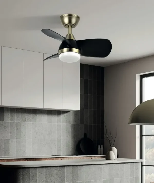 Ventilador de techo Abrila Pirdo cuero negro luz LED 60 cm