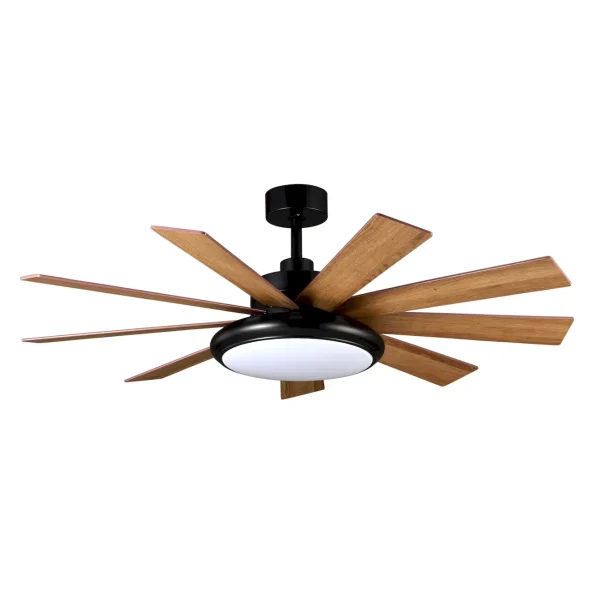 Ventilador de techo Abrila Pireo negro nogal luz LED 132 cm