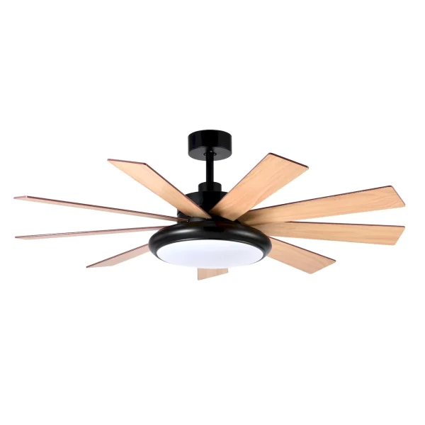 Ventilador de techo Abrila Pireo negro nogal luz LED 132 cm