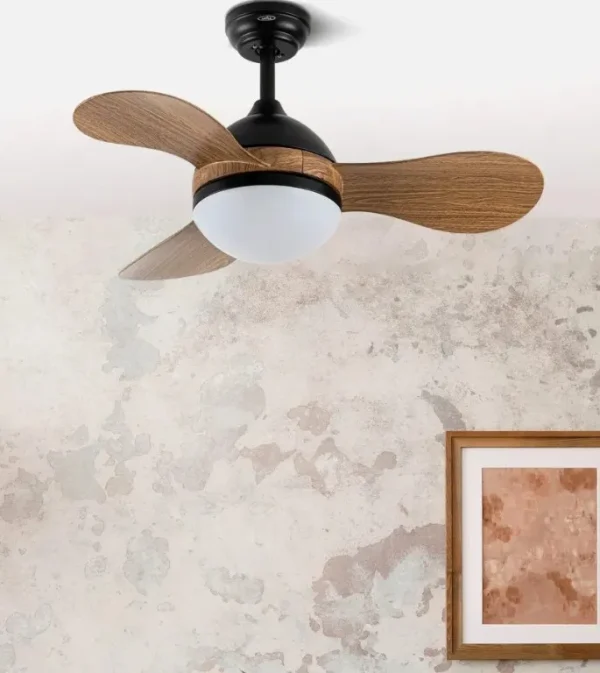 Ventilador de techo Abrila Solido negro madera luz LED 91 cm